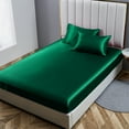 thumbnail image 6 of ANMINY Satin Sheets Twin Silk Sheets Dark Green Bed Sheet Set Deep Pocket Bed Flat Fitted Sheet, 3-Pieces, 6 of 6