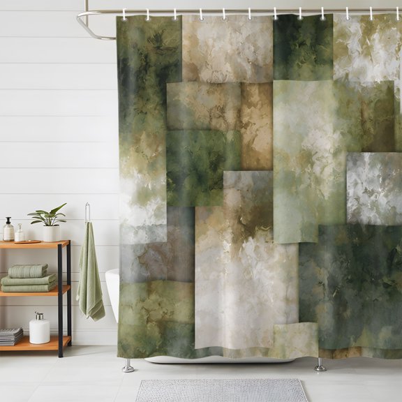 Green Abstract Shower Curtains for Bathroom, Geometric Gradient Modern Vintage Rustic Waterproof Fabric Shower Curtain, Decorative Bathroom Curtain for Bathtub, 72"x72", No Hooks Included