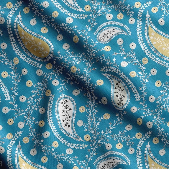 Soimoi Asian Paisley Printed, Poly Canvas Fabric, Decor Sewing Fabric by The Yard 56 Inch Wide,Decorative Fabric for Curtains Tote Bags, Teal Blue