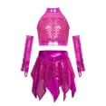 thumbnail image 3 of Miutii Kids Girls Disco Hip Hop Jazz Latin Cha Cha Dance Outfit Sequin Crop Top with Skirt Tassel Arm Sleeves Set Hot Pink 10, 3 of 7