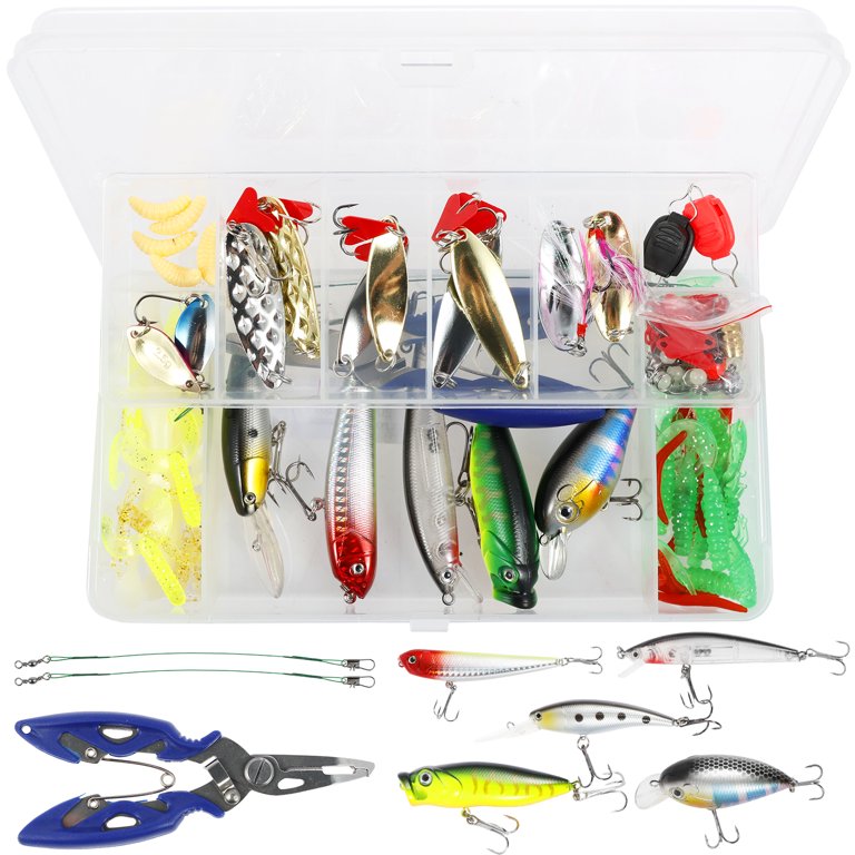 Lzvxtym Fishing Lures,Fishing Lures Kit,Fishing Bait Lure Set for Saltwater Freshwater,with Tackle Box,106Pcs Lzvxtym Fishing Lures,Fishing Lures Kit,Fishing Bait Lure Set for Saltwater Freshwater,with Tackle Box,106Pcs