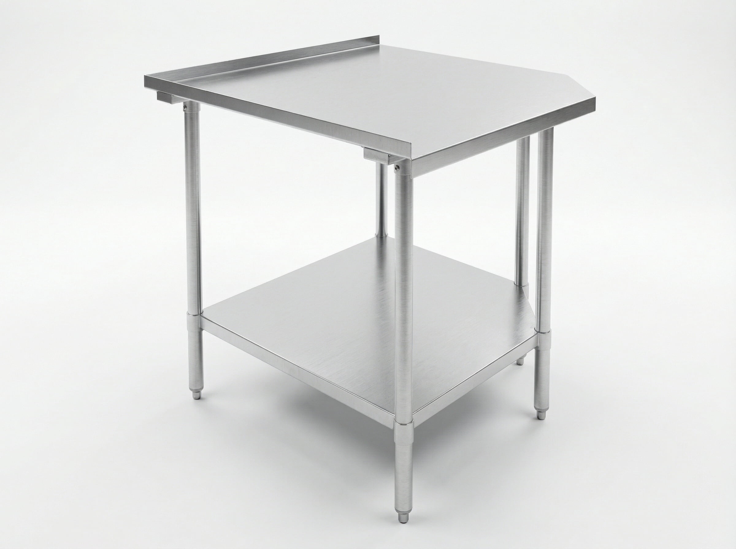 Stainless Steel Corner Work Table 30 in. x 30 in. x 35 in. with 1.5in. Backsplash, Galvanized Undershelf, 5 Leg Support, Commercial Prep Table for Restaurant Kitchen Utility