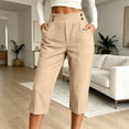 thumbnail image 2 of Capris for Women with Pockets Women's Cotton Linen High Waisted Pants Dressy Casual Cropped Pant Casual Summer Clothes,L, 2 of 4