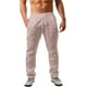 thumbnail image 1 of Pantalones casuales de lino para hombre, color sólido, ligeros, sueltos, elásticos, con cordón, rectos, para verano, playa, yoga 069-rosa G 069-rosa G Xishao ropa, 1 of 2