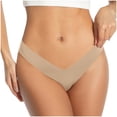 thumbnail image 3 of Swuxness Women's Low Waist Seamless Thong Briefs, Panties for Women, Women's Solid Color Comfortable Breathable Ice Silk Deep V Stretch Briefs Thong Panties Khaki, XL, 3 of 5