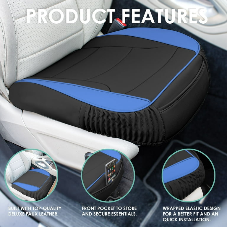 FH Group Car Seat Cushion Durable Black PU Leather Car Seat Cushions, 2 Piece Front Set Car Seat Cushion, Bottom Seat Protector, Water Resistant Car