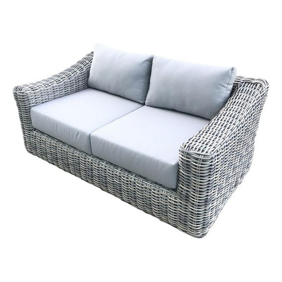 Pemberly Row 3-Tone Wicker Gray/Off White/Beige Loveseat - Silver Gray Cushion