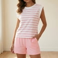 thumbnail image 6 of Gingprous Womens 2 Piece Outfits Striped Lounge Set Cap Sleeve Top and Drawstring Shorts Matching Set Spring Summer, 6 of 10