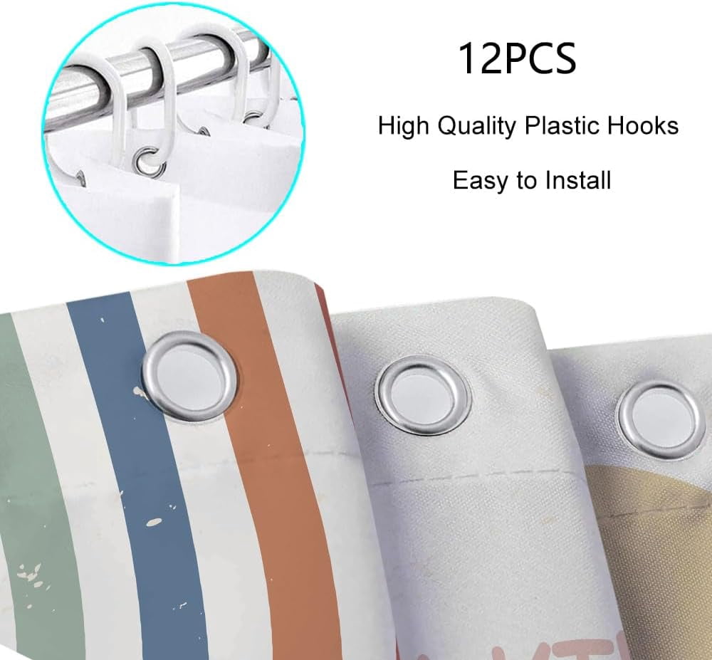 Rainbow Shower Curtain for Kids, Inspirational Quotes Shower Curtain Set for Bathroom, Abstract Boho Positive Teen Fabric Shower Curtain Restroom Bathtub Decor Accessories with Hooks