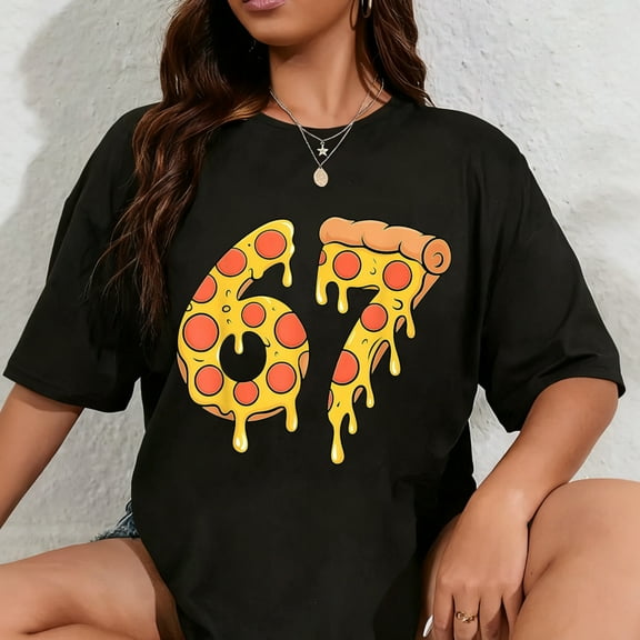 100% Cotton 67 Pizza Meme Funny Six Seven Gen Alpha Slang Kids Design T-Shirt