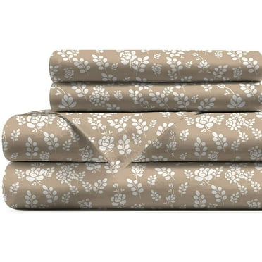 Lux Decor Full Size Floral Bed Sheets Set, Soft Microfiber 4-Piece Deep Pocket Sheets – Taupe