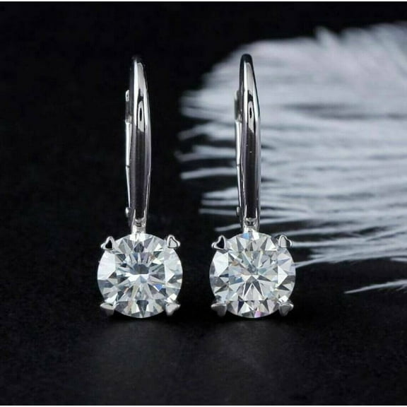 2Ct Lab Created Diamond Round Cut Solitaire Drop/Dangle Earrings 14K White Gold Plated