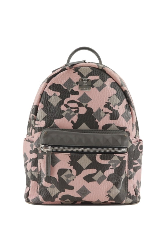 Pre-Owned MCM Studded Backpack/Daypack, Camouflage Pattern, Calfskin, Pink, 2-way, A5 Size,...