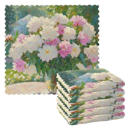 

6 Pieces Thickened Double Polyester Fleece Kitchen Towel - 28x28cm Strongly Absorb Water & Oil Stain Removal，Beautiful Flowers