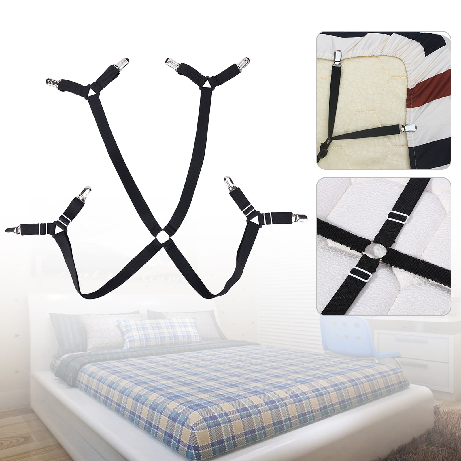 Clips 4PCS and Adjustable Bed Bands to Keep Sheets from Sliding Available in Twin and King Sizes Full Queen Sheet Straps with Heavy Duty Suspenders