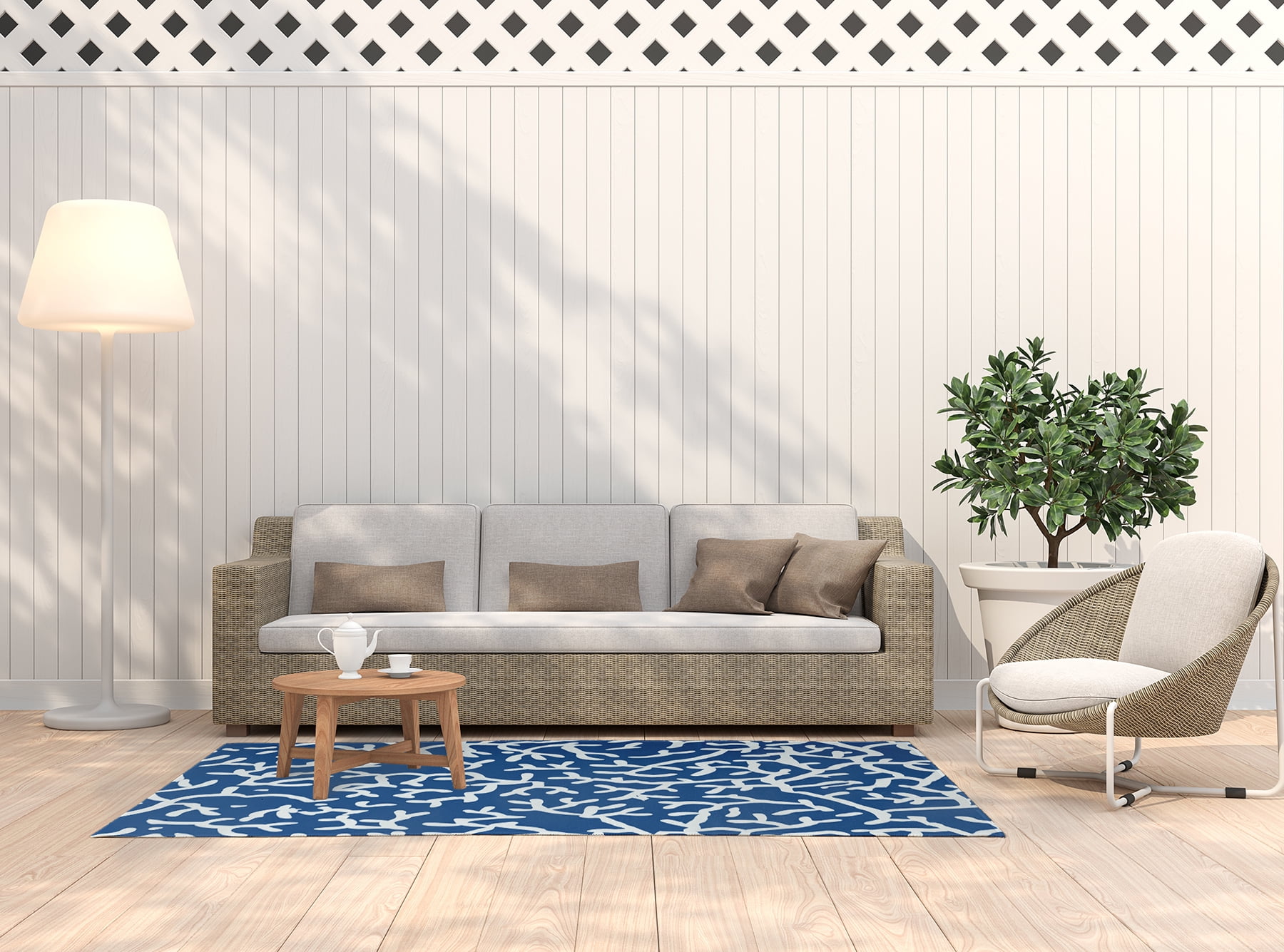 5' x 7' Simply Daisy Seaweed Beach Style Chenille Area Rug, Nautical Navy