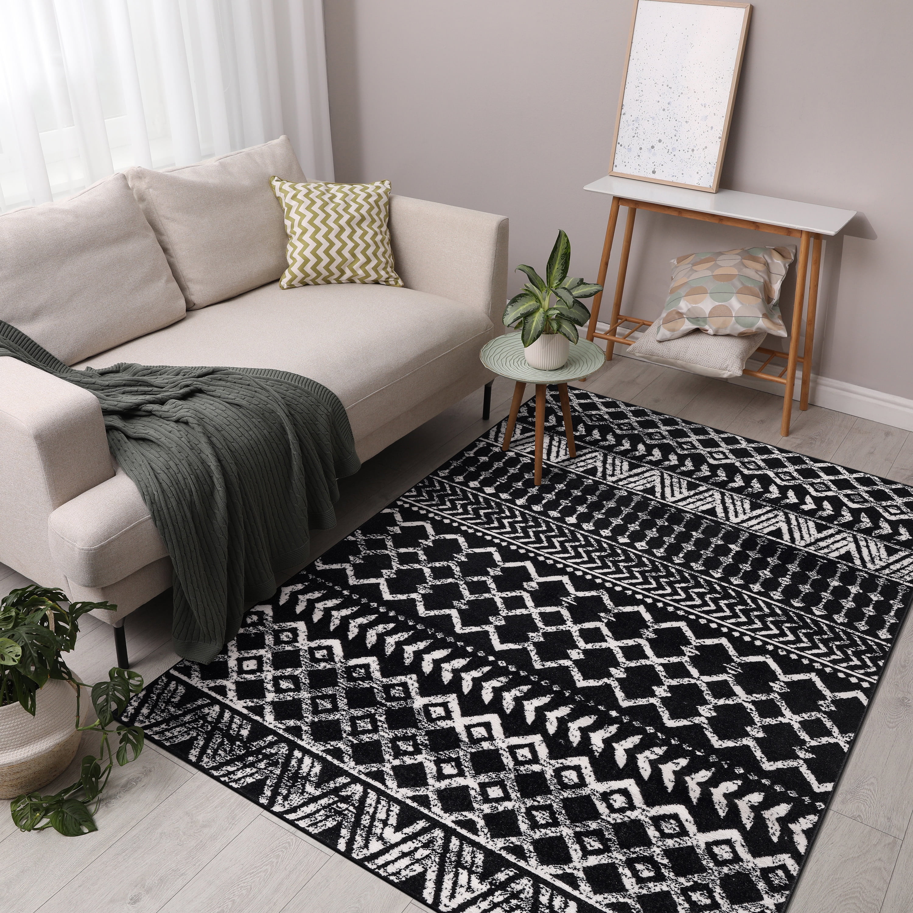 CAMILSON Crystal Black Area Rug 5'x7' Oval Boho for Living Room Bedroom Dining Room Black Indoor Area Rugs