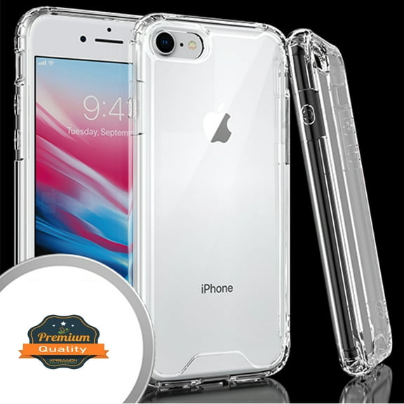 Xpression Cover for Apple iPhone SE 3 (2022) SE/8/7 Body Frame [Shock-Absorption] Hybrid Defender Rubber Gummy TPU Clear Hard Back Phone Case - Transparent