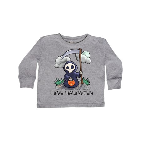 

Inktastic I Love Halloween with Cute Trick or Treating Grim Reaper Gift Toddler Boy or Toddler Girl Long Sleeve T-Shirt