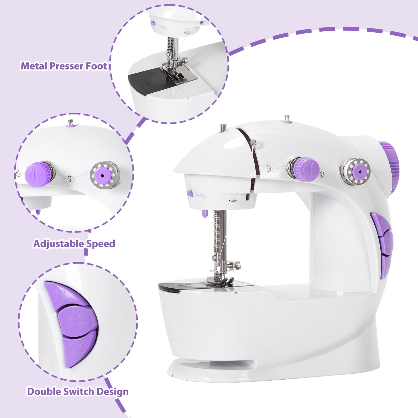 Mini Portable Sewing Machine with Foot Pedal, Adjustable Speed Beginner Sewing Machine for Mending & Crafts, Purple