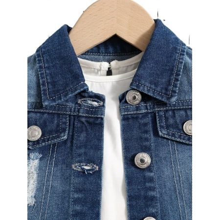 

Plain Collar Jackets Long Sleeve Dark Wash Baby Denim (Baby s)