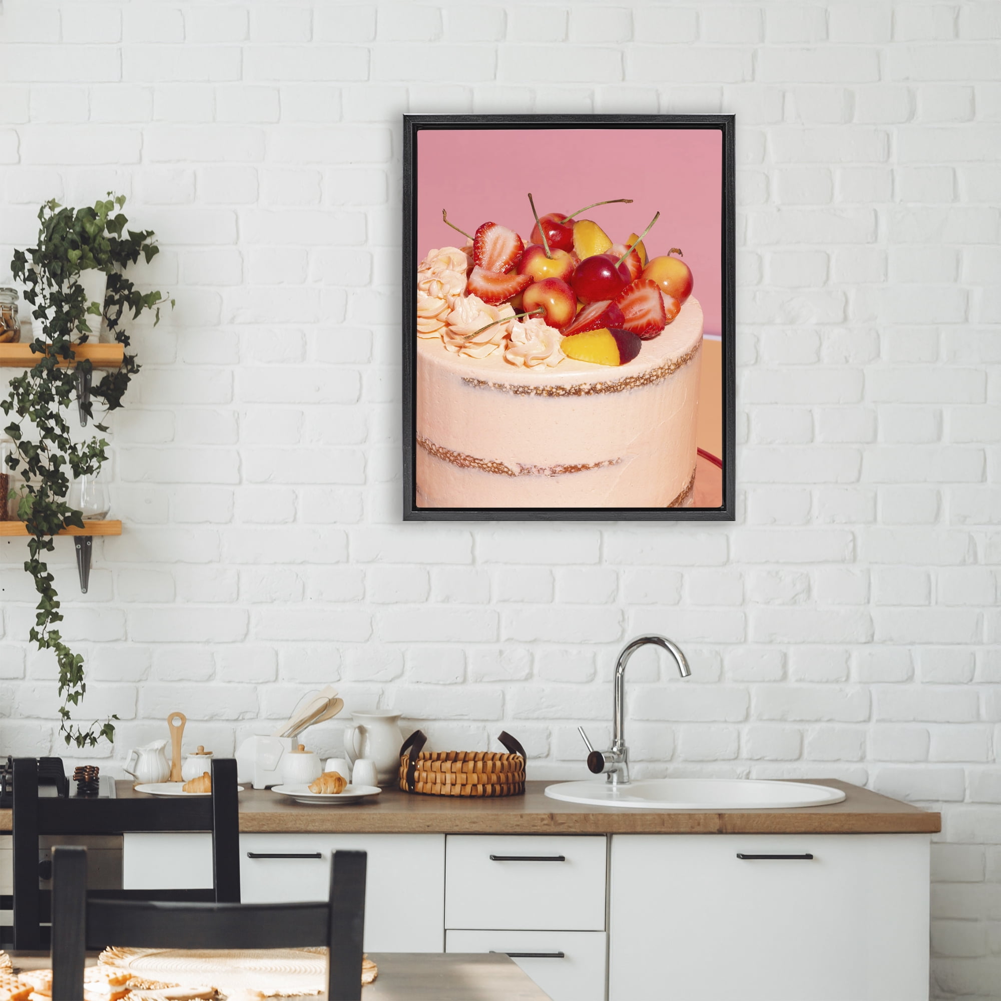 Stupell Industries Strawberry Fruit Cake Black Framed Floater Canvas Wall Art, design by LISH Creative