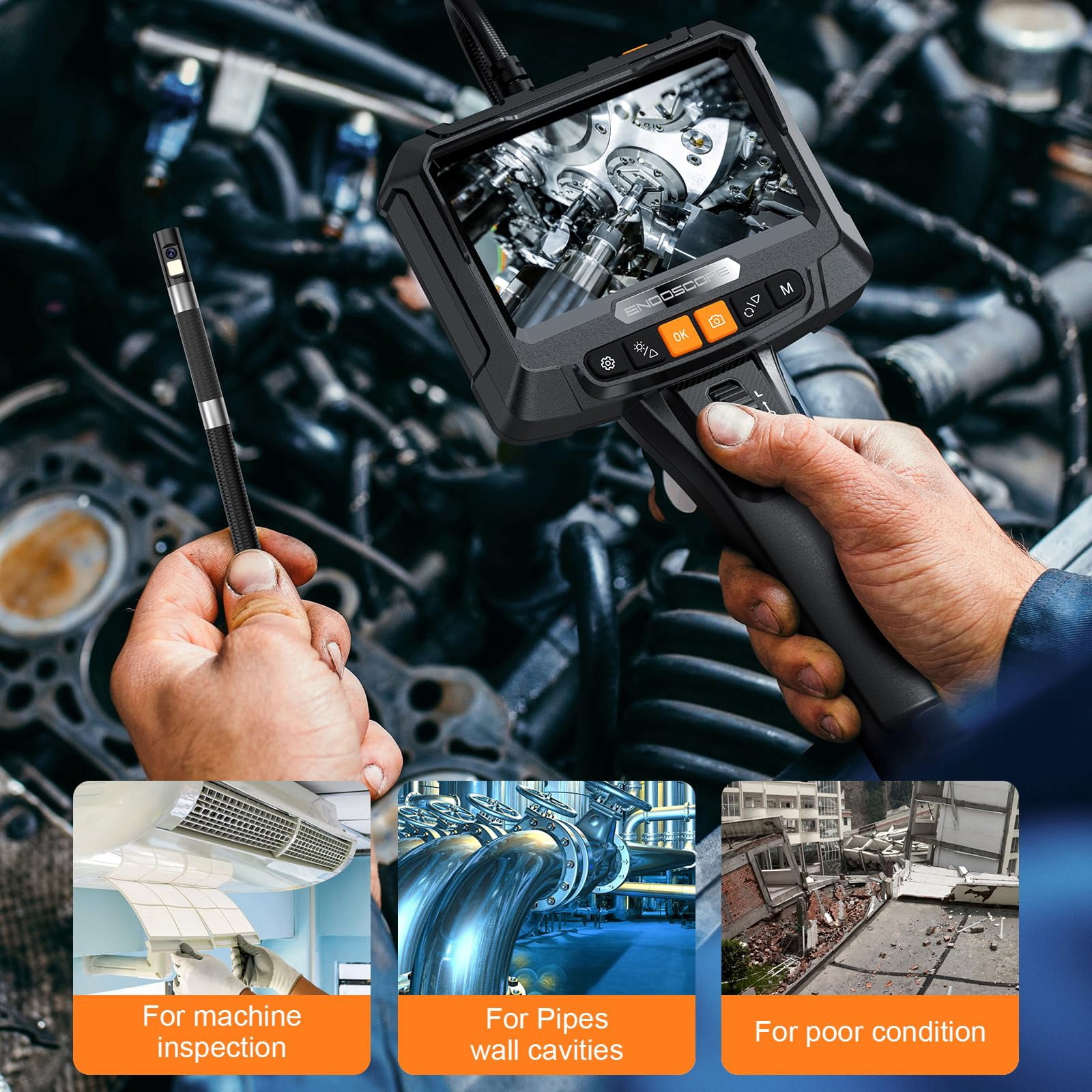 Dual Lens Two-Way Articulating Borescope Endoscope Camera with Lights, 1080 HD Endoscop Camera, IP67 Waterproof Sewer Camera for Automotive/Aircraft/Pipeline/House, Gadgets for Men (5.0ft)