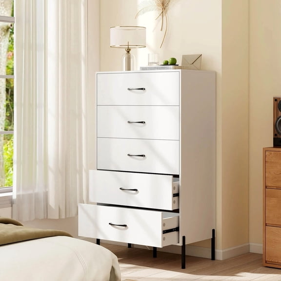 DRAZUNO 5-Drawer Dresser w/Metal Legs & Handles, Anti-Tipping Kits for Closet, Bedroom