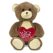 DolliBu I Love You Plush Super Soft Brown Bear - Cute Stuffed Animal Brown Bear with Red Heart Plush for Valentines, Anniversary, Romantic Date, Boyfriend, or Girlfriend Gift - 10 Inches