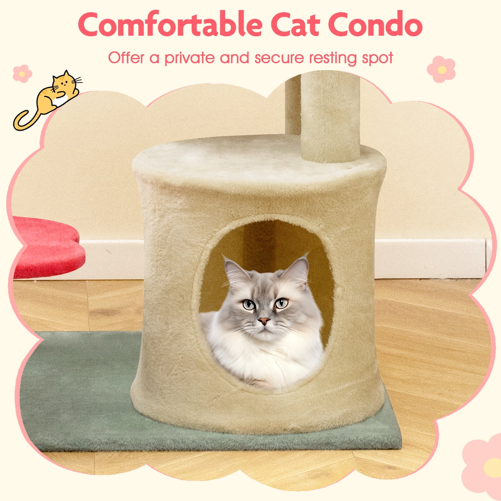 Gymax 49'' Flower Pink Cat Tree w/Flower-shaped Soft Perch Sisal Scratching Posts