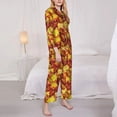 thumbnail image 3 of Salouo Autumn Mosaic Maple Leaves Pattern Women's Pajamas Set Long Sleeve Button Down Sleepwear Soft Pj Lounge Sets for women 2 Piece Pjs Set with Long Pants-XX-Large, 3 of 7