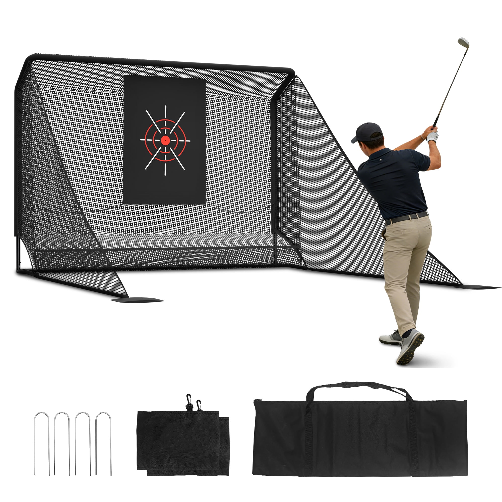 Miniyam 10 x 7 ft Golf Practice Net with Auto Ball Return – Portable Hitting Enclosure with Side Barriers, Includes Carry Bag & Ground Stakes, for Backyard & Indoor Use