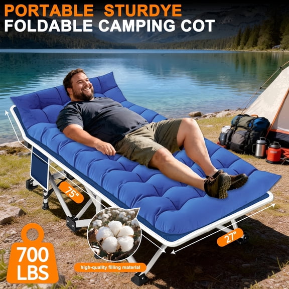 GETOVIN Camping Cot with Mattress, Heavy Duty XL Folding Bed, Portable Oxford Travel Bed with Carry Bag for Outdoo, Home, Travel,Easy to Setup