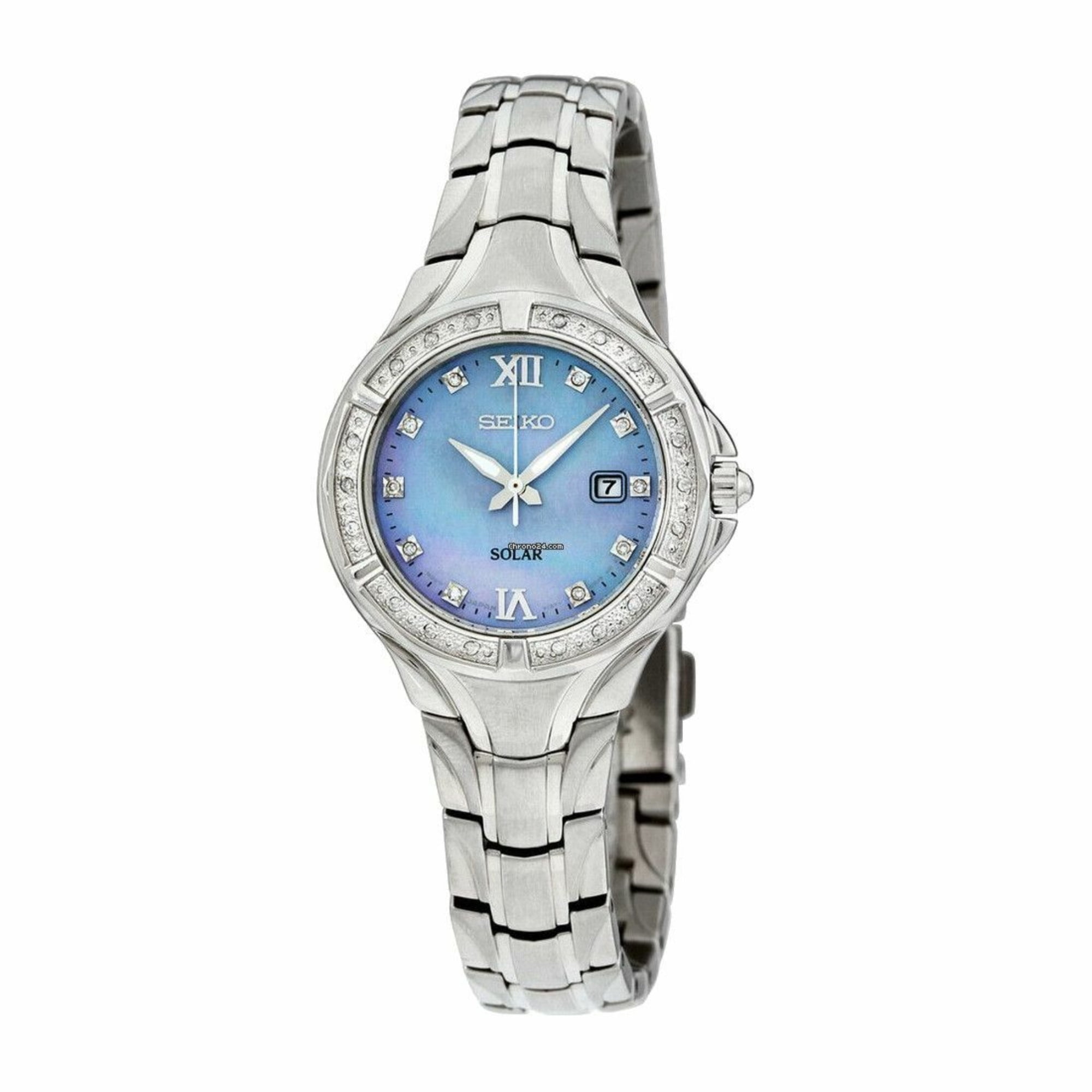 Seiko SUT371 Stainless Steel Diamond Bezel Mother of Pearl Dial Eco-Drive  Watch - Walmart.com