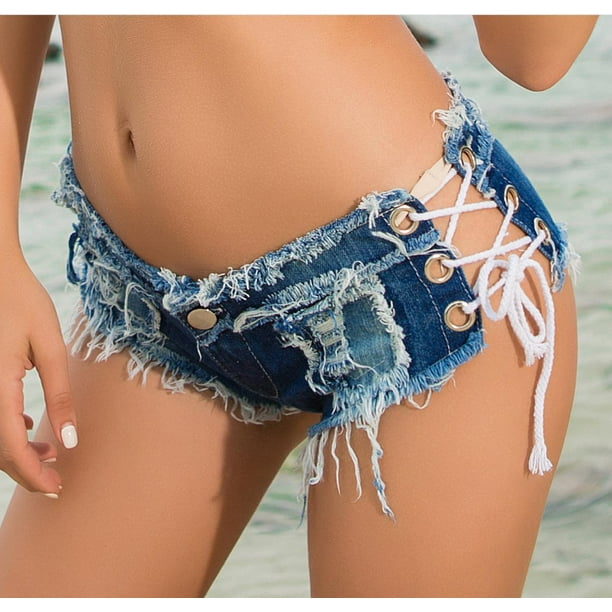 Nuevo Verano de las mujeres Sexy cintura baja Tanga Denim Ultra Mini pantalones vaqueros cortos femeninos Club nocturno Walmart en linea