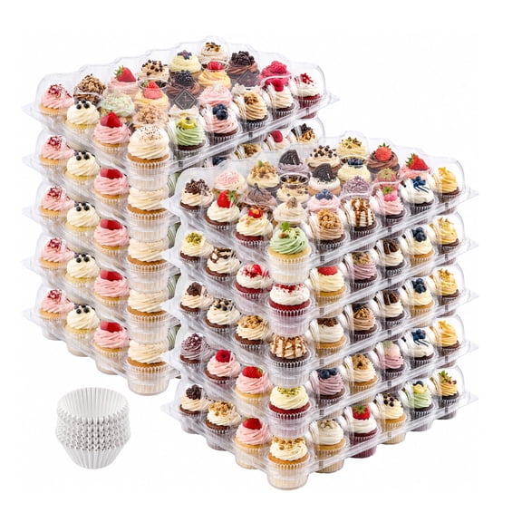 24 COMPARTMENT DESIGN & COMPLETE SET: Each pack includes 10 disposable plastic cupcake boxes with 24 compartments, plus 240 FDA-approved cupcake liners. One box holds 24 cupcakes,