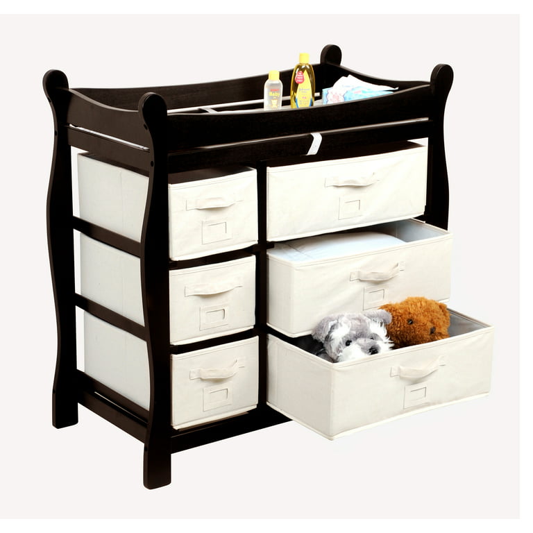 Sleigh Style Baby Changing Table with 6 Baskets - White - Badger Basket