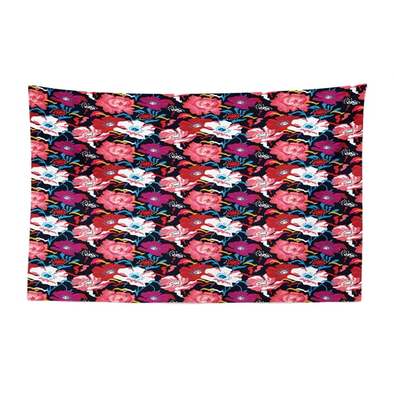 Ladybug Tapestry, Flowers Retro Blooming Field Butterflies Beets Stars Motif Spring Art, Fabric Wall Hanging Decor for Bedroom Living Room Dorm, 2 Sizes, Dark Lavender and Pink, by Ambesonne