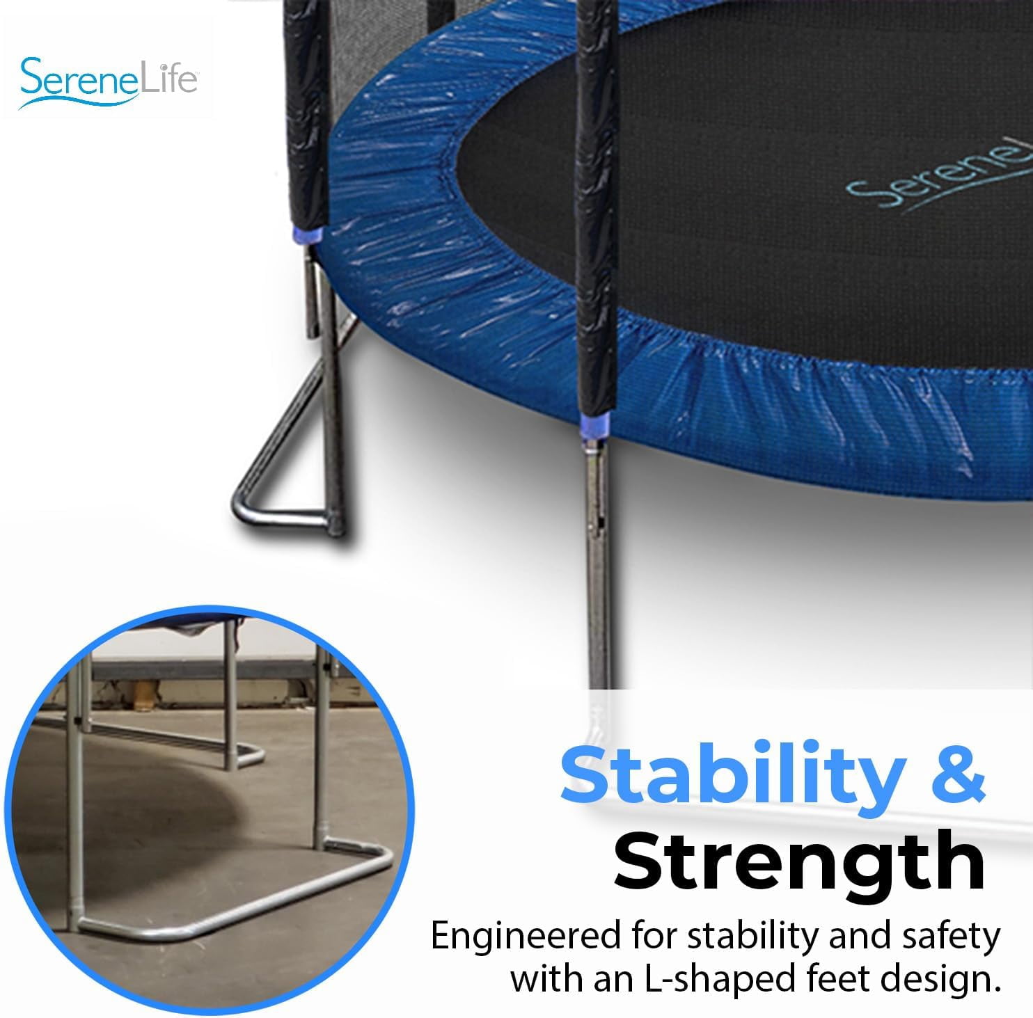 SereneLife Outdoor Trampoline with Enclosure Net & Ladder – 8FT, 10FT, 12FT & 14FT Heavy-Duty Anti-Rust Trampoline for Kids & Adults