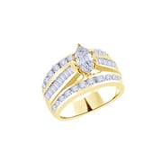 White Cubic Zirconia Engagement & Wedding Trio Band Ring Set In 14k Yellow Gold Over Sterling Silver (3 Cttw)