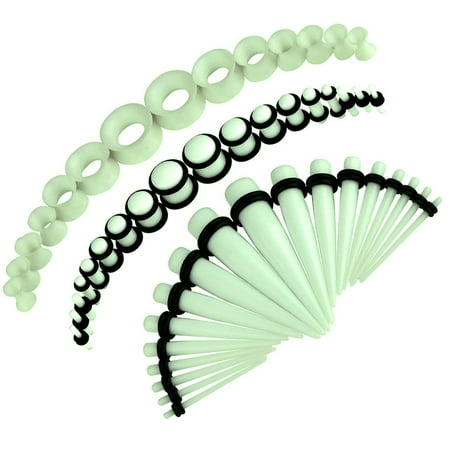 Speed Glow Gauges BodyJ4You 50PC Gauges Kit Glow Dark Taper Single Double Flare Acrylic Silicone Plug 14G-12MM Jewelry ()