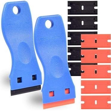 2pcs 1.5” Plastic Razor Scraper with Comfort Handle, Multipurpose Double Edge Blade, One-clip Change Blade, Non-scratch for 3D Printer, Kitchen, Removing Labels, Stickers, Decals, Glue