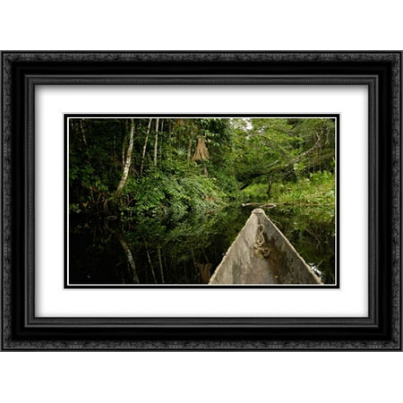 Dugout canoe in blackwater stream, Yasuni National Park, Amazonia, Ecuador 2x Matted 24x18 Black Ornate Framed Art Print by Oxford,