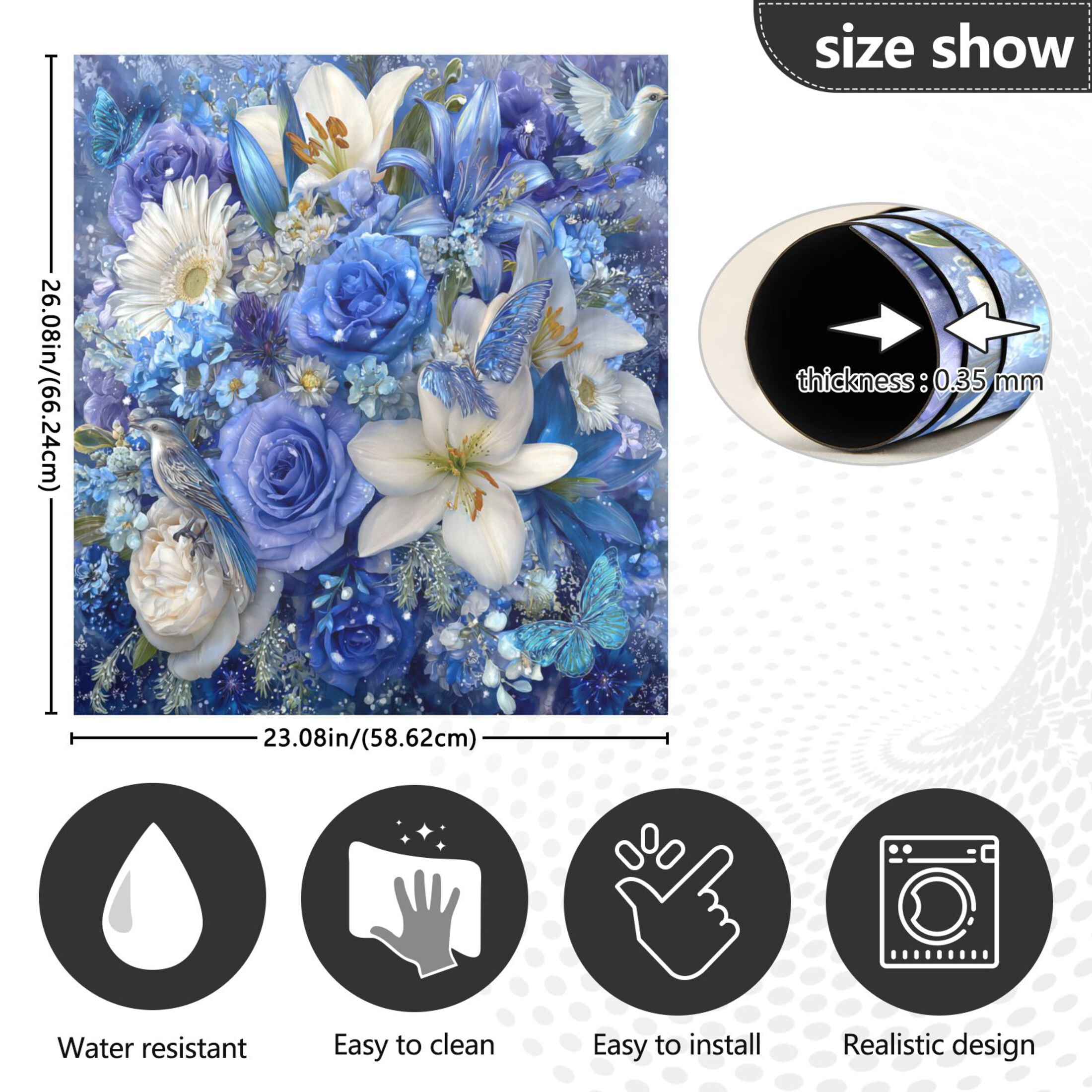 Dishwasher Magnetic Refrigerator Magnet Cover Sticker Home Decorative 23"x26" Blue and White Crystal Roses