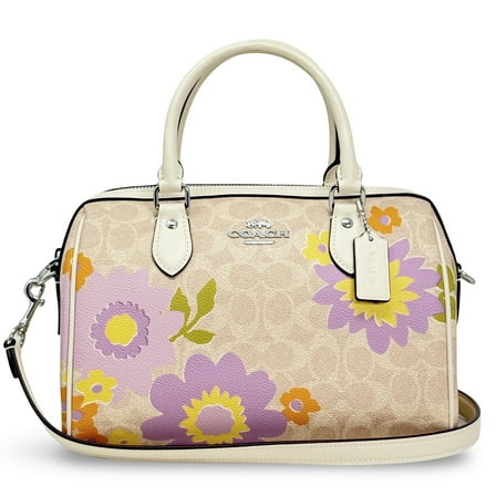 Coach Women's Rowan Zip Satchel Bag in Signature Canvas with Floral Print (Sand Multi)