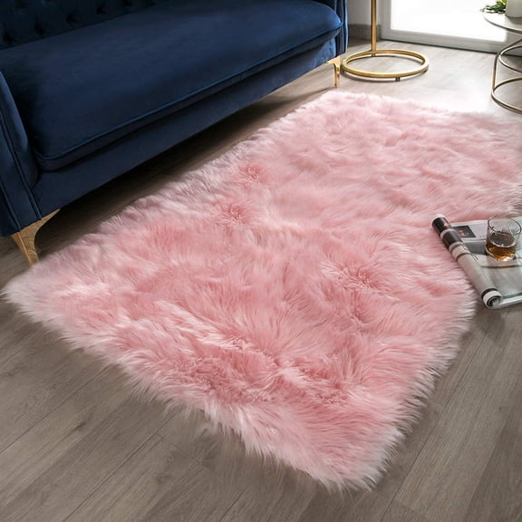 Rosnek Soft Fluffy Faux Sheepskin Fur Area Rugs, Rectangle Faux Fur Carpet for Living Room Bedroom Dining Room Floor Carpet