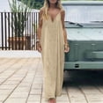 thumbnail image 5 of Backless Cami Dresses for Women - Sleeveless Spaghetti Strap Maxi Lounge Dress with Back Tie Beige M, 5 of 5