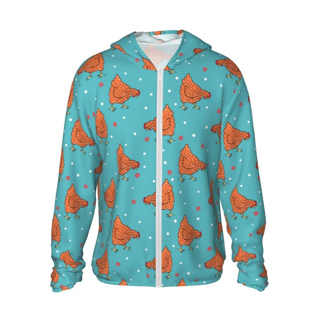 Balery Funny Chicken Sudadera ligera de manga larga con capucha y protección solar UPF 50+ para hombre y mujer, ideal para pesca y running-Small
