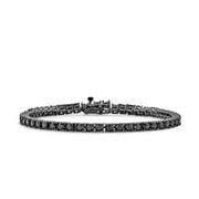 Black On Black CZ Round Prong Set Tennis Bracelet for Women Cubic Zirconia Black Plated Sterling Silver 7 Inch