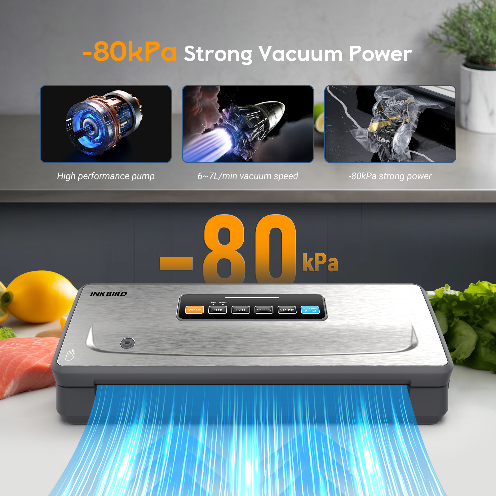 Inkbird Cordless Vacuum Sealer Machine Vacuum Sealers with Bag Cutter,90Kpa